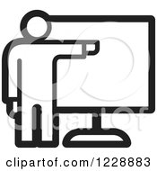 Clipart Of A Black And White Man Giving A Presentation Icon Royalty Free Vector Illustration