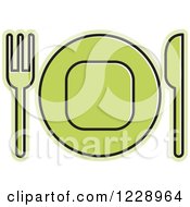Poster, Art Print Of Green Plate And Silverware Place Setting Icon