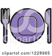 Poster, Art Print Of Purple Plate And Silverware Place Setting Icon