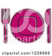 Poster, Art Print Of Magenta Plate And Silverware Place Setting Icon