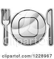 Clipart Of A Silver Plate And Silverware Place Setting Icon Royalty Free Vector Illustration