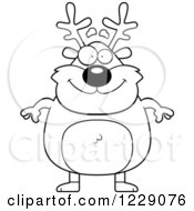 Clipart Of A Black And White Happy Chubby Caribou Reindeer Royalty Free Vector Illustration