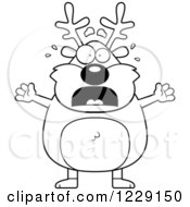 Clipart Of A Black And White Scared Chubby Caribou Reindeer Royalty Free Vector Illustration
