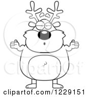 Clipart Of A Black And White Careless Chubby Caribou Reindeer Shrugging Royalty Free Vector Illustration