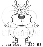 Clipart Of A Black And White Surprised Chubby Caribou Reindeer Royalty Free Vector Illustration