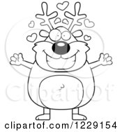 Clipart Of A Black And White Loving Chubby Caribou Reindeer Wanting A Hug Royalty Free Vector Illustration