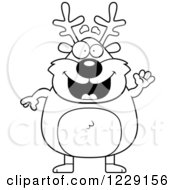 Clipart Of A Black And White Friendly Chubby Caribou Reindeer Waving Royalty Free Vector Illustration