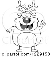Clipart Of A Black And White Smart Chubby Caribou Reindeer With An Idea Royalty Free Vector Illustration