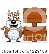 Poster, Art Print Of Chubby Caribou Reindeer With Wooden Signs