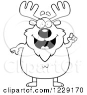 Clipart Of A Black And White Chubby Moose With An Idea Royalty Free Vector Illustration
