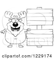 Clipart Of A Black And White Chubby Moose With Wooden Signs Royalty Free Vector Illustration by Cory Thoman