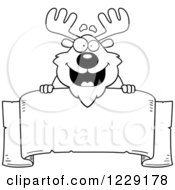 Poster, Art Print Of Black And White Happy Chubby Moose Over A Banner Sign