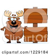 Poster, Art Print Of Chubby Moose With Wooden Signs
