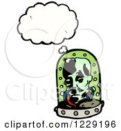Clipart Of A Thinking Alien Head In A Jar Royalty Free Vector Illustration