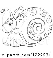 Clipart Of An Outlined Happy Snail Royalty Free Vector Illustration