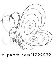 Clipart Of An Outlined Happy Butterfly Royalty Free Vector Illustration