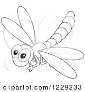 Clipart Of An Outlined Happy Dragonfly Royalty Free Vector Illustration