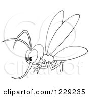 Clipart Of An Outlined Happy Mosquito Royalty Free Vector Illustration