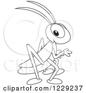 Clipart Of An Outlined Happy Cricket Royalty Free Vector Illustration by Alex Bannykh