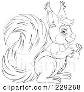 Clipart Of An Outlined Cute Squirrel Eating An Acorn Royalty Free Vector Illustration