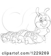 Clipart Of An Outlined Cute Happy Caterpillar Royalty Free Vector Illustration