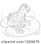 Clipart Of An Outlined Cute Happy Frog On A Lily Pad Royalty Free Vector Illustration