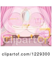 Poster, Art Print Of Pink Fairy Tale Bathroom Interior With A Clawfoot Tub