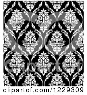 Clipart Of A Seamless Black And White Arabesque Damask Background Pattern 6 Royalty Free Vector Illustration