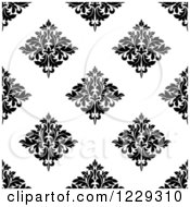 Clipart Of A Seamless Black And White Arabesque Damask Background Pattern 4 Royalty Free Vector Illustration