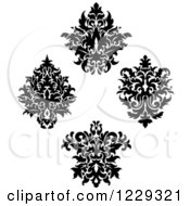 Clipart Of Black And White Arabesque Damask Designs 3 Royalty Free Vector Illustration