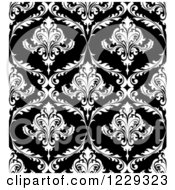 Clipart Of A Seamless Black And White Arabesque Damask Background Pattern 5 Royalty Free Vector Illustration
