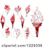 Clipart Of Flaming Red Torches Royalty Free Vector Illustration