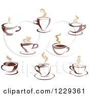 Clipart Of Tan And Brown Steamy Coffee Cups Royalty Free Vector Illustration