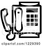 Clipart Of A Black And White Desk Telephone Royalty Free Vector Illustration