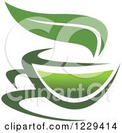 Clipart Of A Green Tea Cup And Leaf 2 Royalty Free Vector Illustration