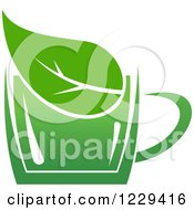 Clipart Of A Green Tea Cup And Leaf 3 Royalty Free Vector Illustration