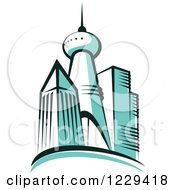 Clipart Of Turquoise Skyscrapers 2 Royalty Free Vector Illustration