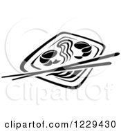 Clipart Of A Black And White Chinese Noodle And Prawn Meal Royalty Free Vector Illustration
