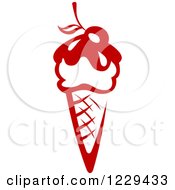 Clipart Of A Red Waffle Ice Cream Cone With A Cherry Royalty Free Vector Illustration