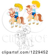 Poster, Art Print Of Black And White And Colored Boys Riding Ponies