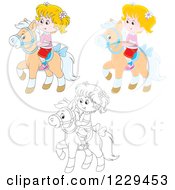 Poster, Art Print Of Black And White And Colored Girls Riding Ponies