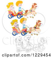 Poster, Art Print Of Black And White And Colored Children And A Cat Riding In A Horse Cart