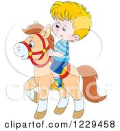 Poster, Art Print Of Caucasian Blond Boy Riding A Pony