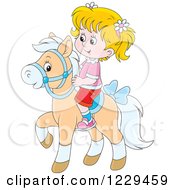 Poster, Art Print Of Blond Caucasian Girl Riding A Pony