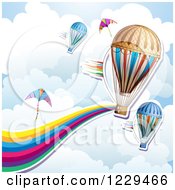 Poster, Art Print Of Hot Air Balloon Kite Rainbow Wave And Cloud Background