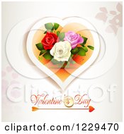 Poster, Art Print Of Valentines Day Text Under A Heart With Roses And Butterflies On Off White