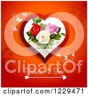 Poster, Art Print Of Valentines Day Text Under A Heart With Roses And Butterflies On Red