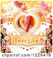 Poster, Art Print Of Valentines Day Text Under A Heart With Roses Flowers And Flares