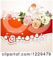 Poster, Art Print Of Valentines Day Text With An Aiming Cupid Hearts And Roses