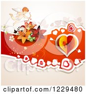 Poster, Art Print Of Butterfly Heart On Red With Lilies And Cupid